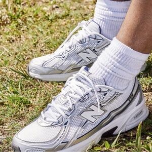 New Balance White and Silver Sneakers